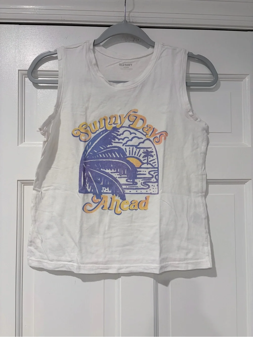 Old Navy White Kids 'Sunny Days Ahead' Graphic Tank with Blue & Yellow Print